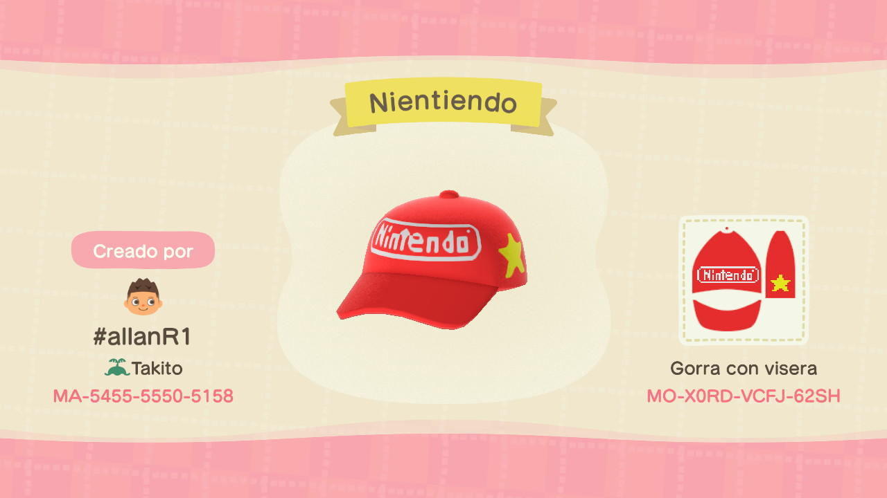 Animal Crossing Design Code: MO-X0RD-VCFJ-62SH Nientiendo