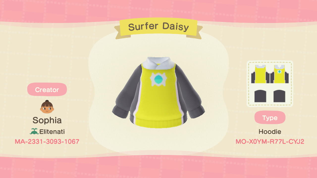 Animal Crossing Design Code: MO-X0YM-R77L-CYJ2 Surfer Daisy