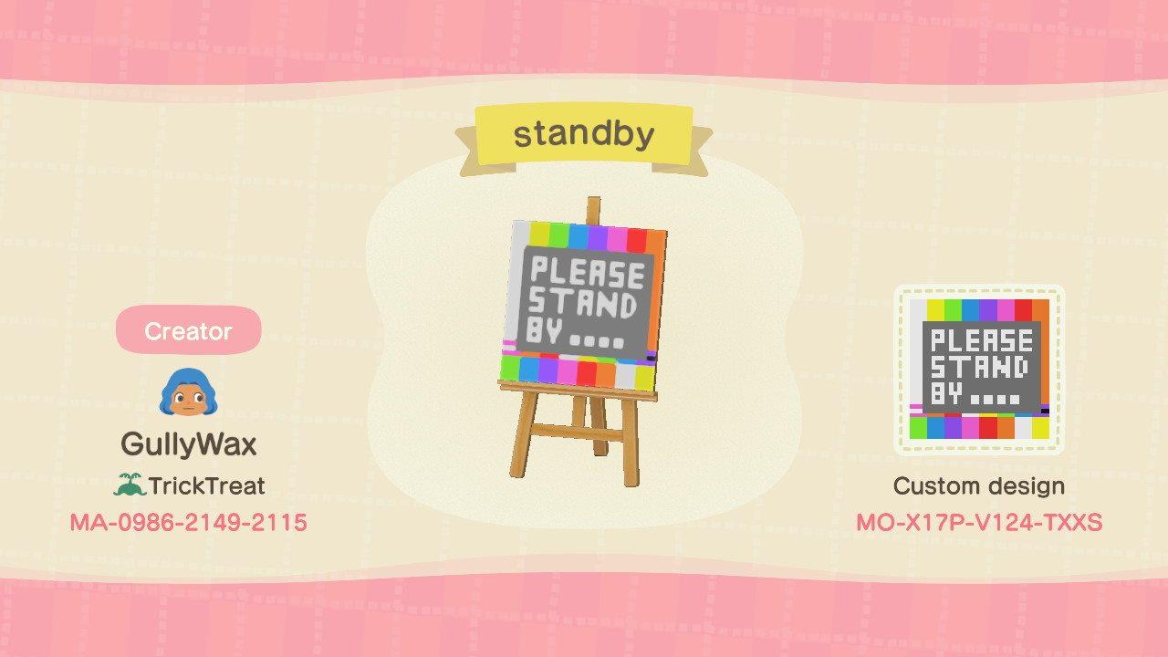Animal Crossing Design Code: MO-X17P-V124-TXXS Please Stand By
