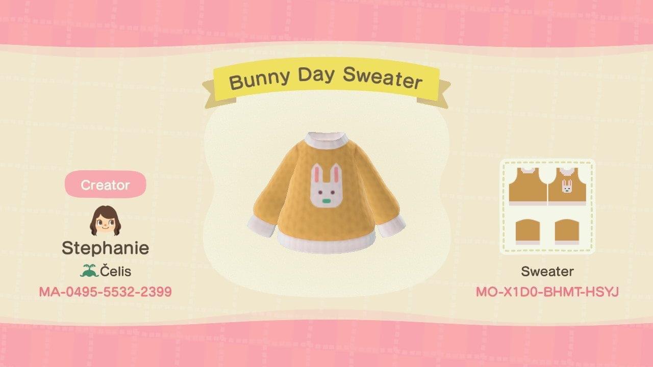Animal Crossing Design Code: MO-X1D0-BHMT-HSYJ Bunny Day Sweater