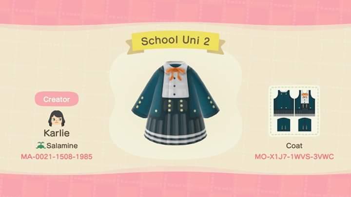Animal Crossing Design Code: MO-X1J7-1WVS-3VWC School Uniform 2