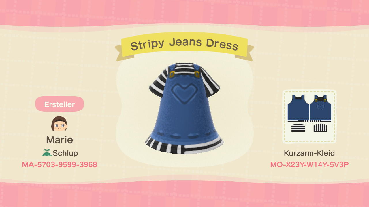 Animal Crossing Design Code: MO-X23Y-W14Y-5V3P Stripy Jeans Dress