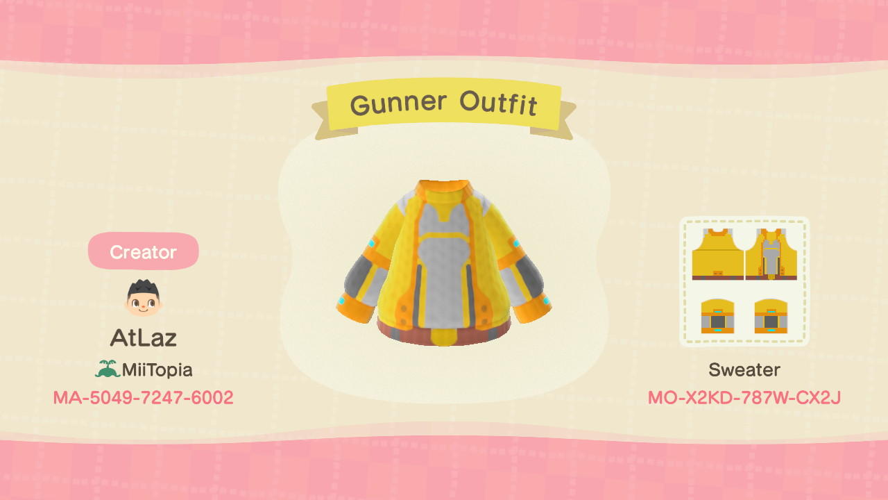 Animal Crossing Design Code: MO-X2KD-787W-CX2J Mii Gunner Outfit