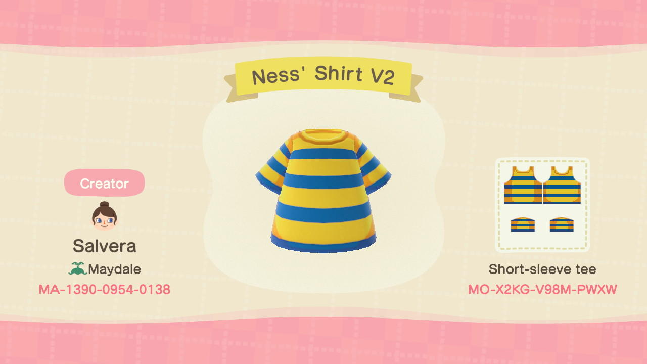 Animal Crossing Design Code: MO-X2KG-V98M-PWXW Ness&#39; Shirt