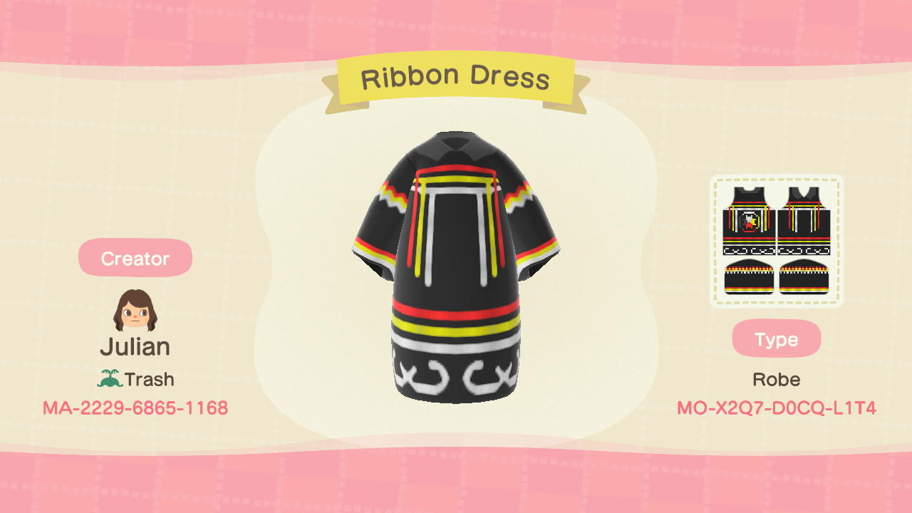 Animal Crossing Design Code: MO-X2Q7-D0CQ-L1T4 Ribbon Dress