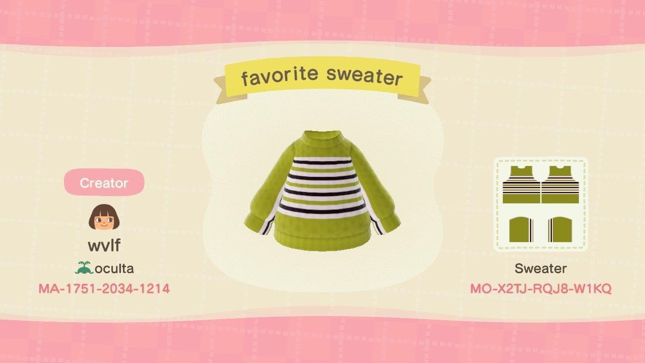Animal Crossing Design Code: MO-X2TJ-RQJ8-W1KQ favorite sweater
