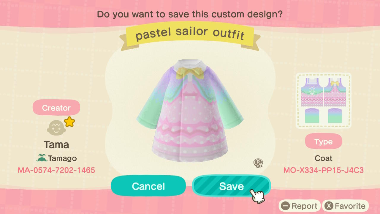 Animal Crossing Design Code: MO-X334-PP15-J4C3 Pastel Sailor Outfit