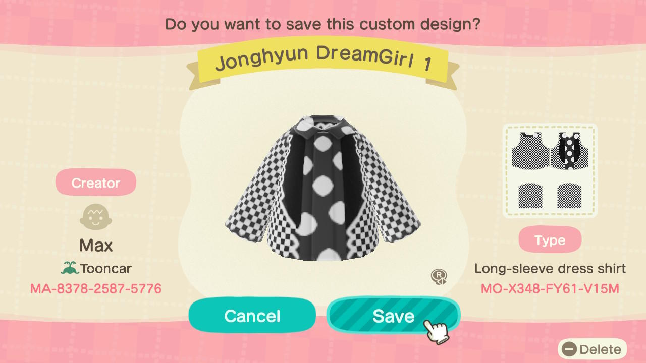 Animal Crossing Design Code: MO-X348-FY61-V15M SHINee Jonghyun DG1
