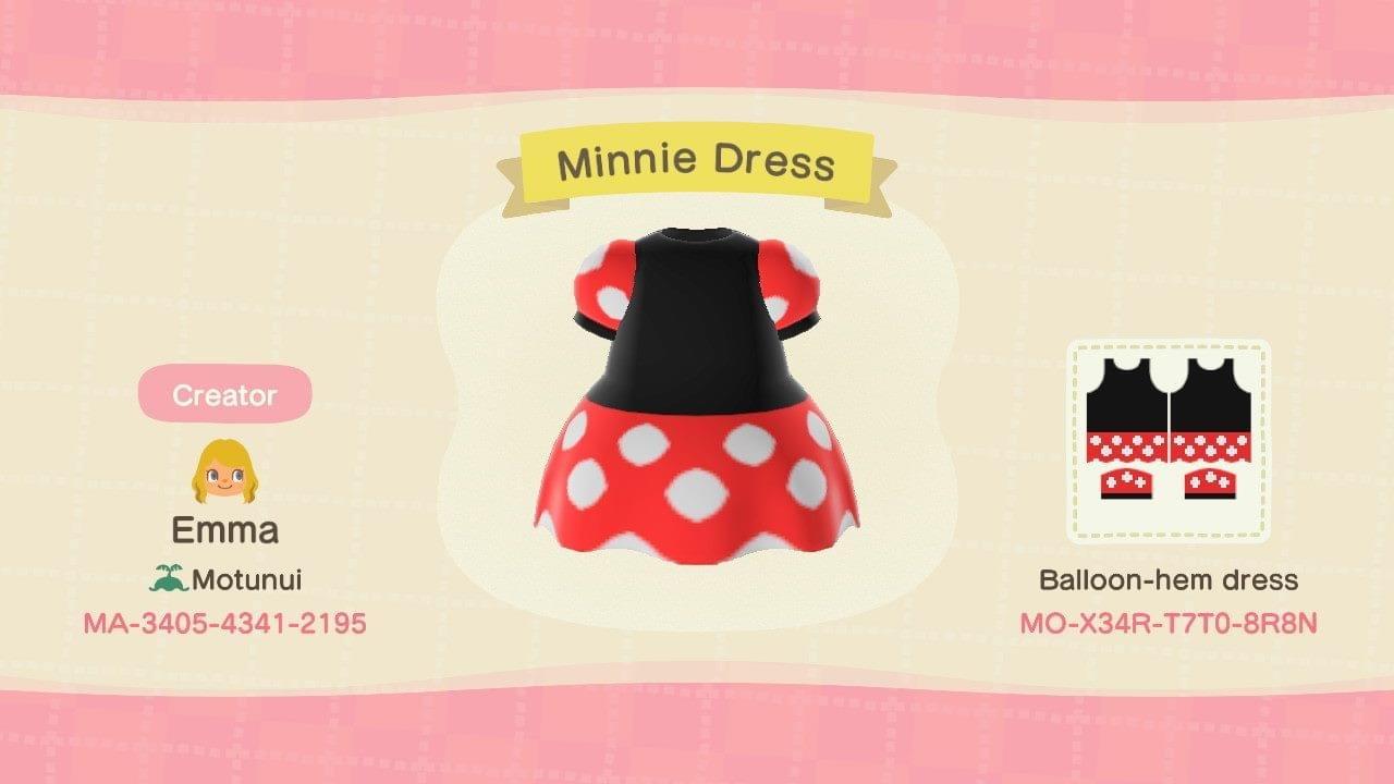 Animal Crossing Design Code: MO-X34R-T7T0-8R8N Minnie Dress