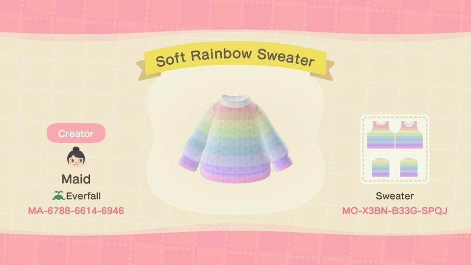 Animal Crossing Design Code: MO-X3BN-B33G-SPQJ Soft Rainbow Sweater