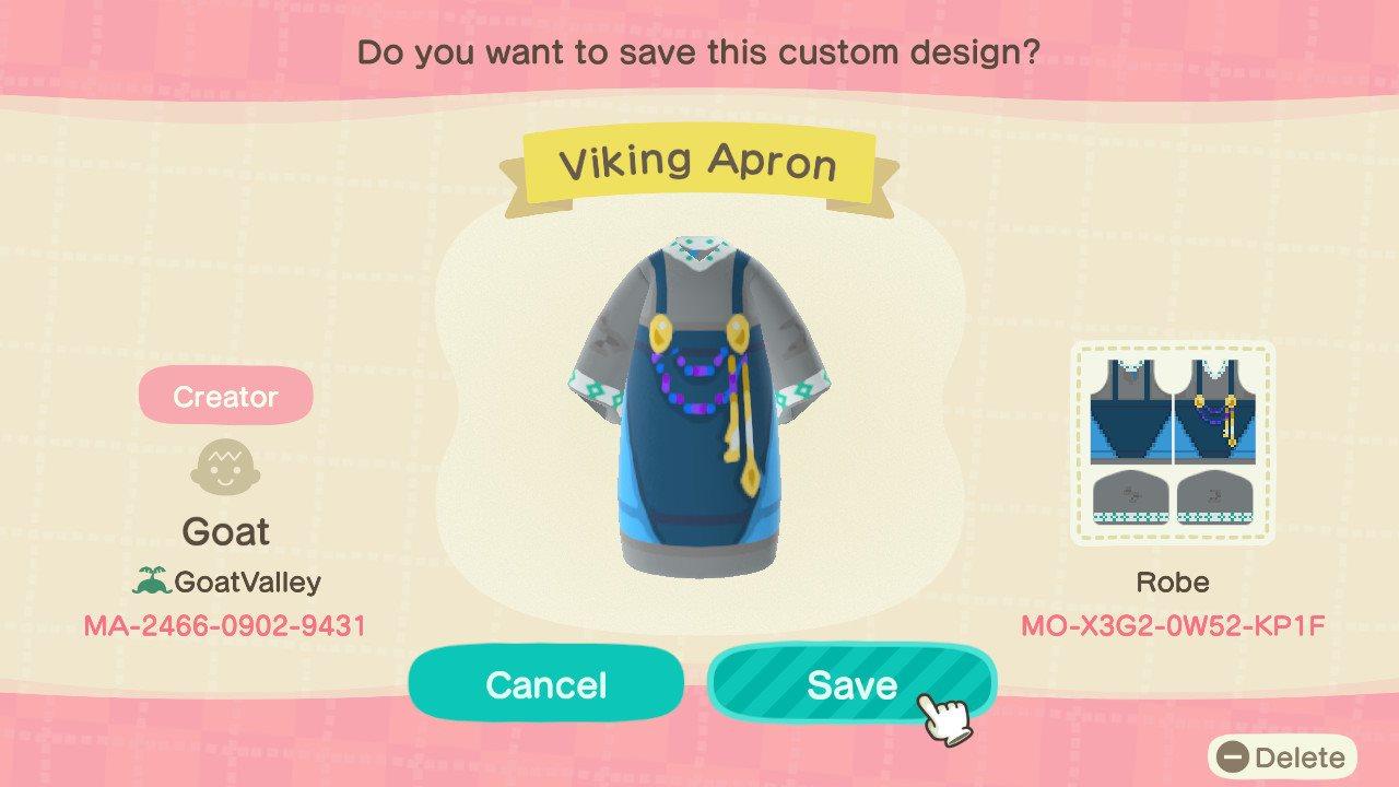Animal Crossing Design Code: MO-X3G2-0W52-KP1F Viking Apron Dress