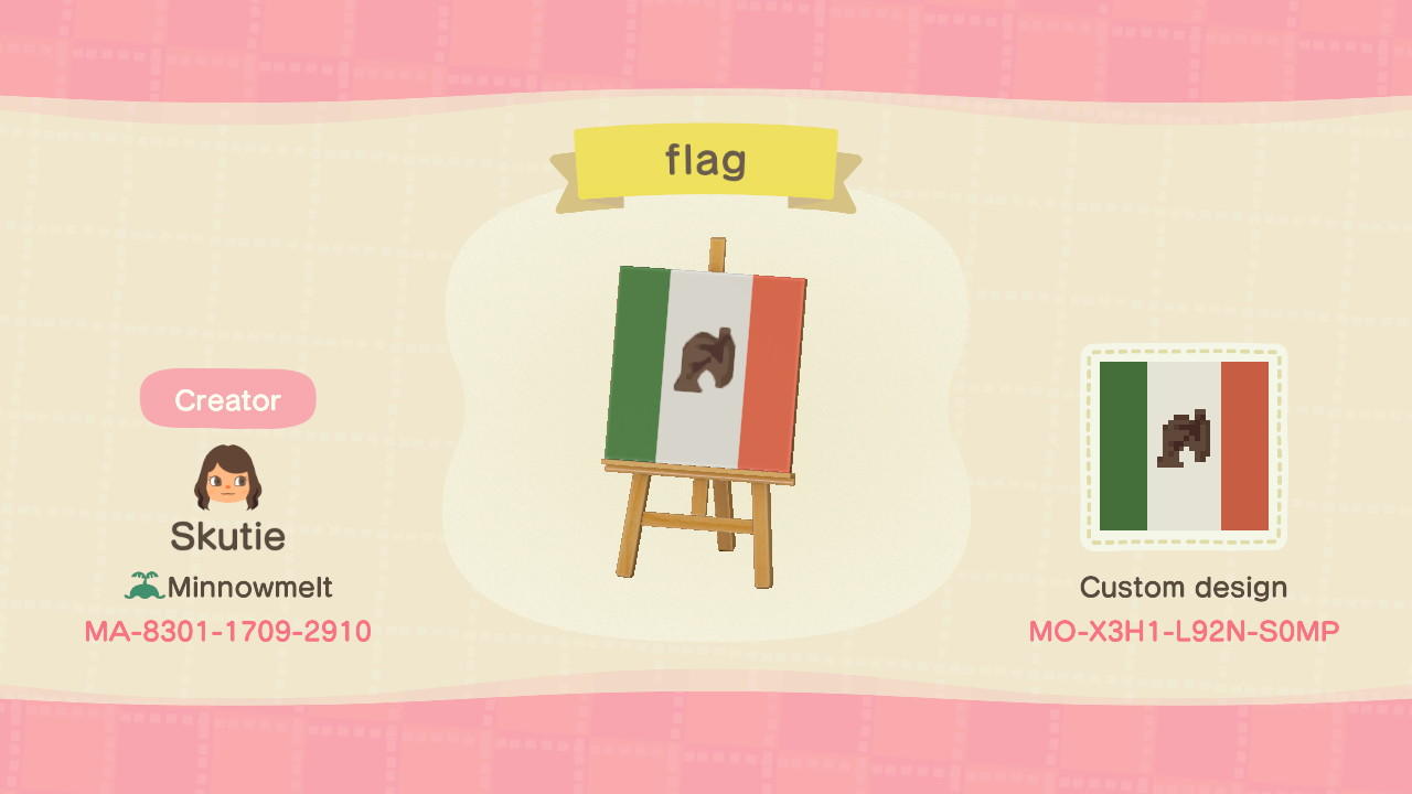 Animal Crossing Design Code: MO-X3H1-L92N-S0MP Mexican Flag