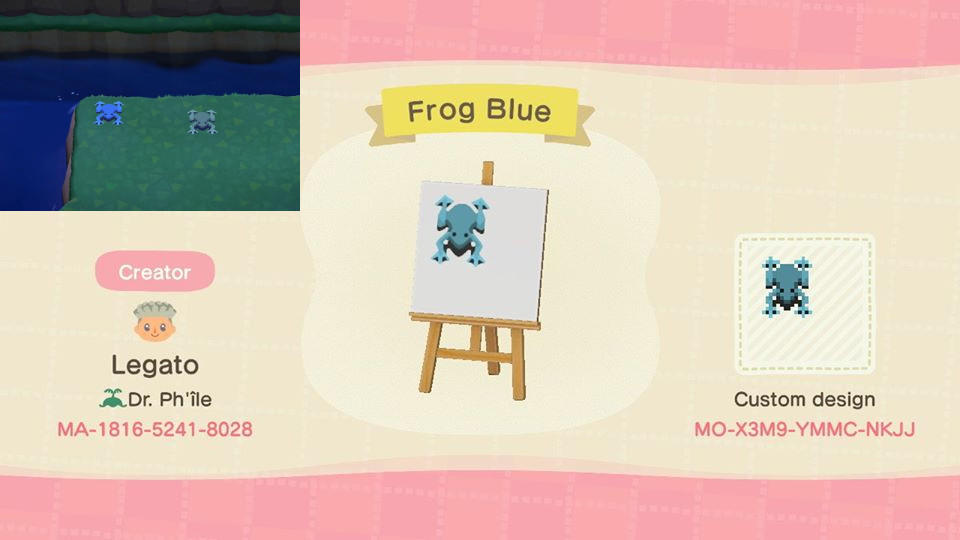 Animal Crossing Design Code: MO-X3M9-YMMC-NKJJ Frog Blue