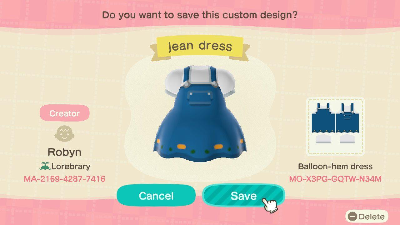 Animal Crossing Design Code: MO-X3PG-GQTW-N34M Jean Overall Dress