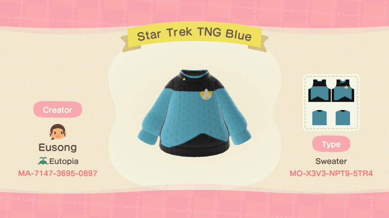 Animal Crossing Design Code: MO-X3V3-NPT9-5TR4 Star Trek TNG Blue