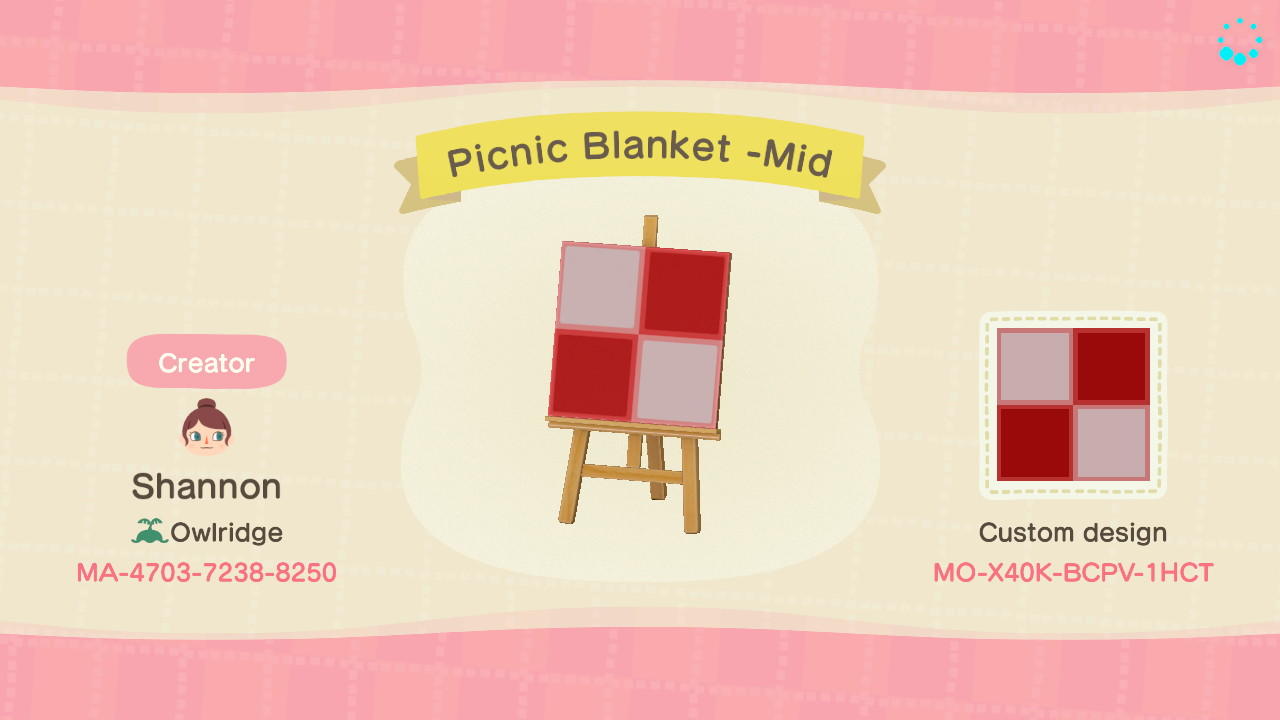 Animal Crossing Design Code: MO-X40K-BCPV-1HCT Picnic Blanket- Mid