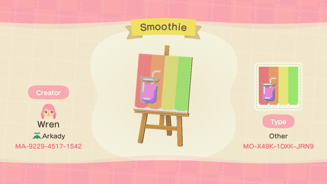Animal Crossing Design Code: MO-X49K-1DXK-JRN9 Fruit Smoothie Stall