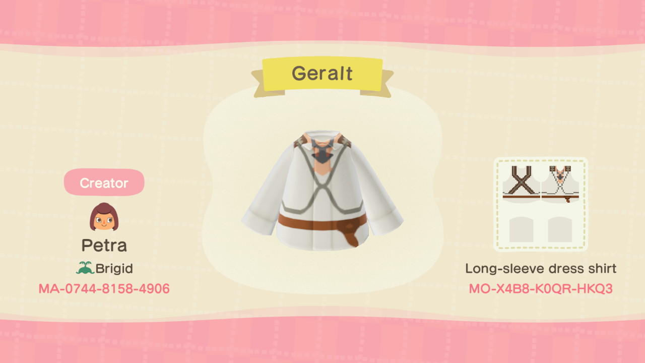 Animal Crossing Design Code: MO-X4B8-K0QR-HKQ3 Geralt