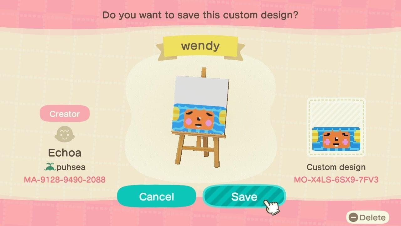 Animal Crossing Design Code: MO-X4LS-6SX9-7FV3 Wendy Doormat