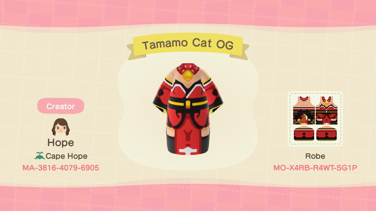 Animal Crossing Design Code: MO-X4RB-R4WT-SG1P Fate Tamamo Cat OG