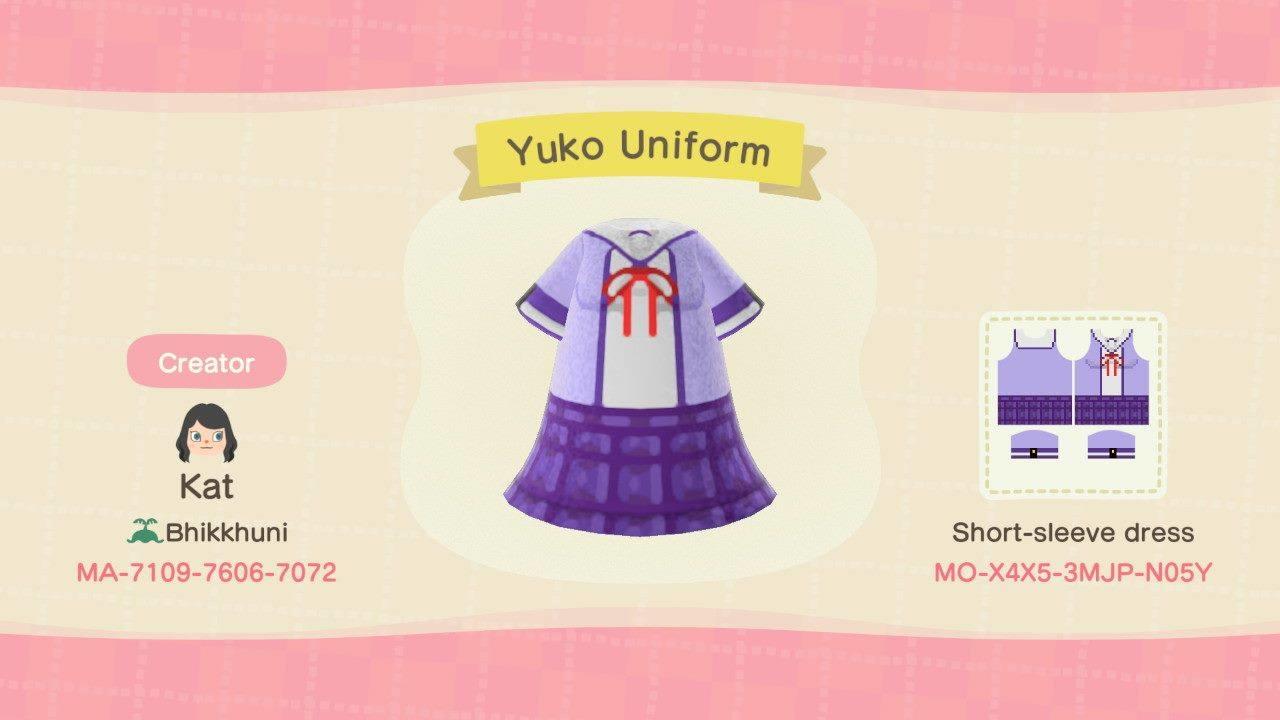 Animal Crossing Design Code: MO-X4X5-3MJP-N05Y Yuko Uniform