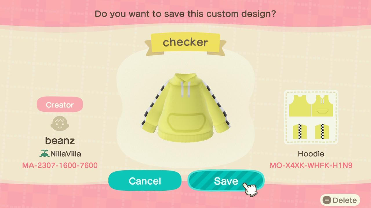 Animal Crossing Design Code: MO-X4XK-WHFK-H1N9 checker