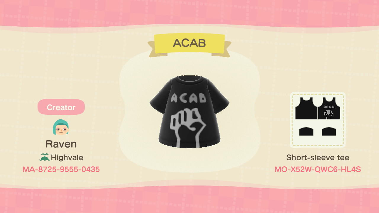 Animal Crossing Design Code: MO-X52W-QWC6-HL4S ACAB regular tee