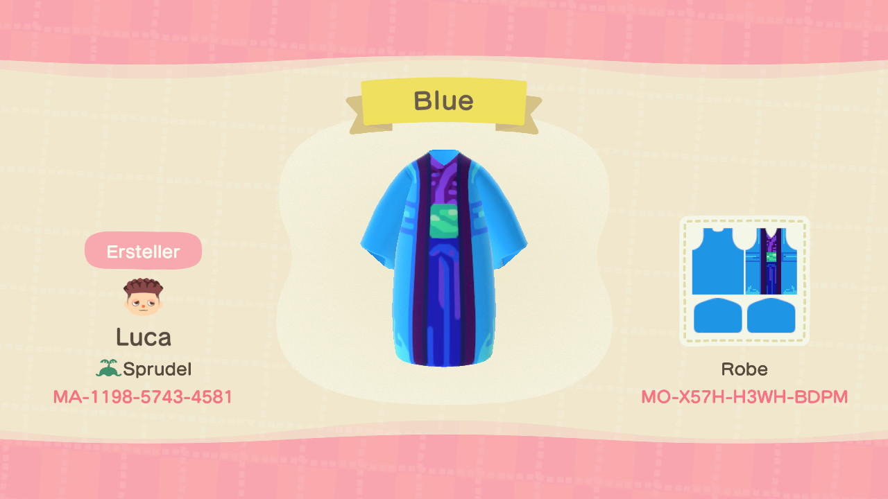 Animal Crossing Design Code: MO-X57H-H3WH-BDPM Blue Robe