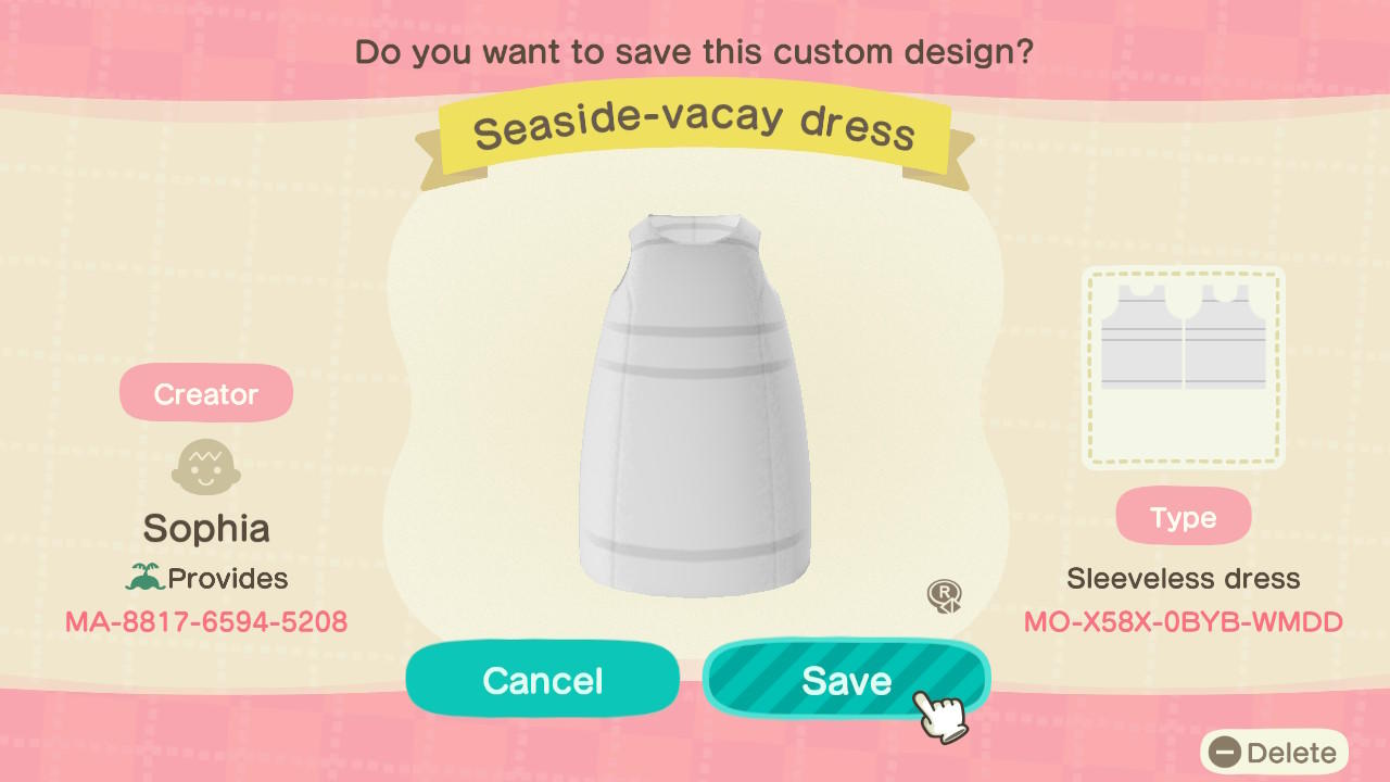 Animal Crossing Design Code: MO-X58X-0BYB-WMDD Seaside-Vacation Dre