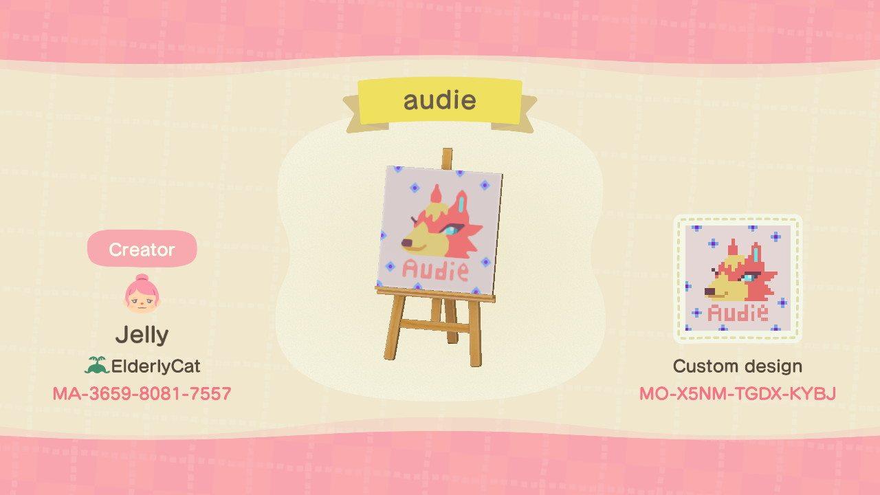 Animal Crossing Design Code: MO-X5NM-TGDX-KYBJ Audie Sign