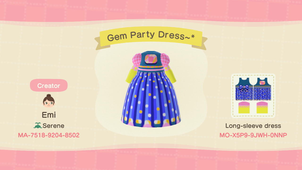 Animal Crossing Design Code: MO-X5P9-9JWH-0NNP Gem Party Dress~*
