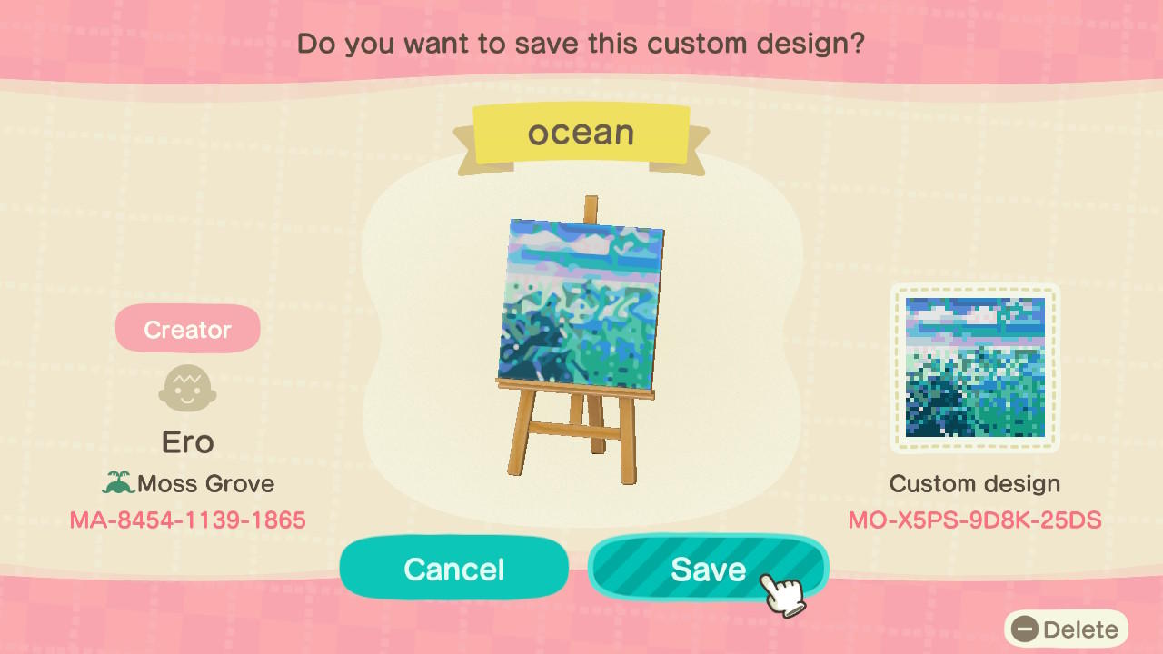 Animal Crossing Design Code: MO-X5PS-9D8K-25DS Ocean Painting