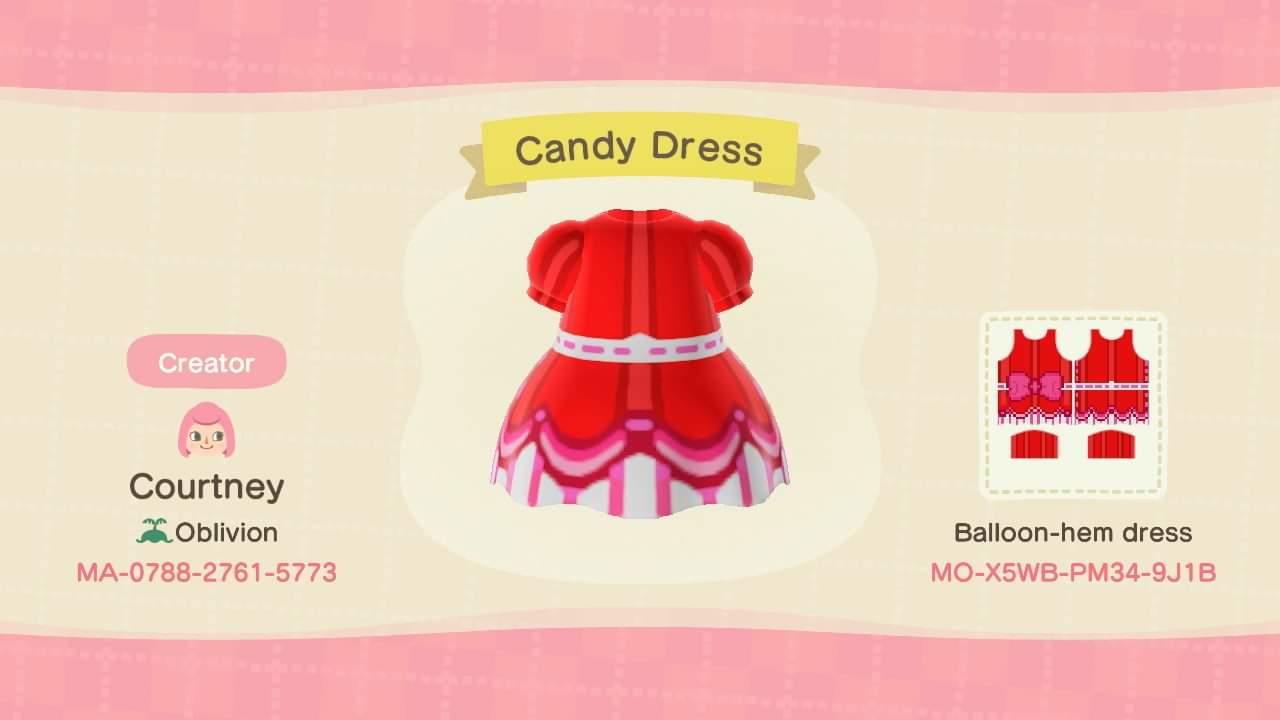 Animal Crossing Design Code: MO-X5WB-PM34-9J1B Candy Dress
