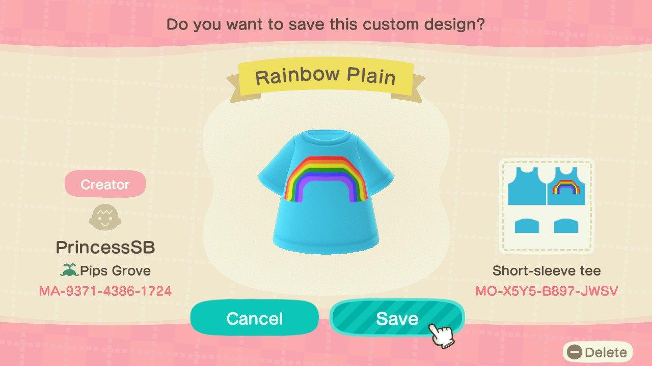 Animal Crossing Design Code: MO-X5Y5-B897-JWSV Rainbow Tee Blue