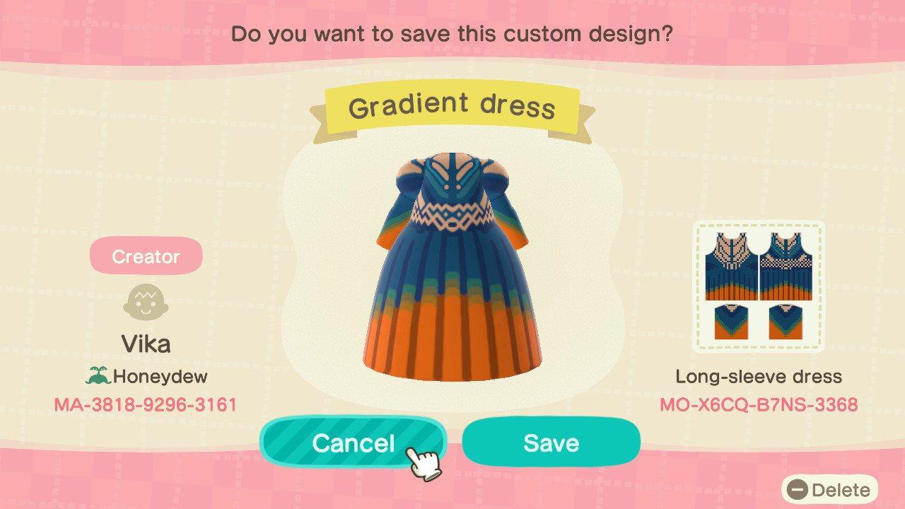 Animal Crossing Design Code: MO-X6CQ-B7NS-3368 Gradient Dress