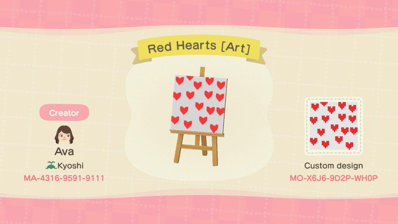 Animal Crossing Design Code: MO-X6J6-9D2P-WH0P Red Hearts [Art]