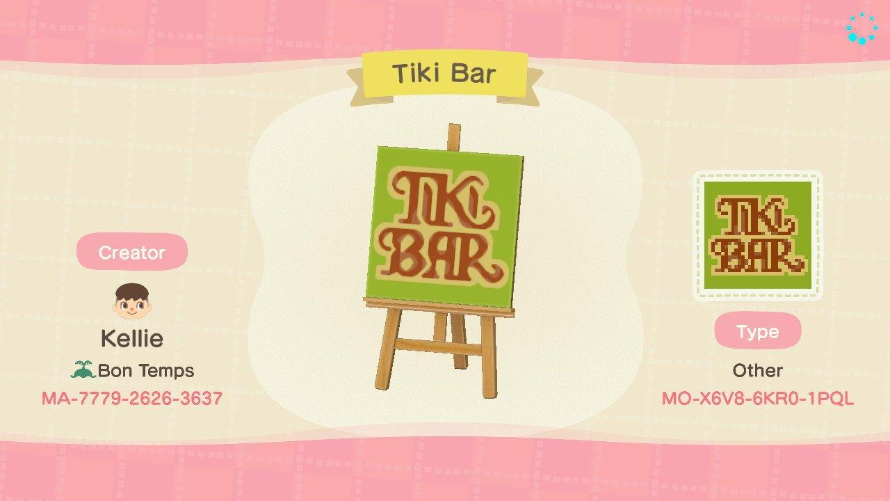 Animal Crossing Design Code: MO-X6V8-6KR0-1PQL Tiki Bar Sign