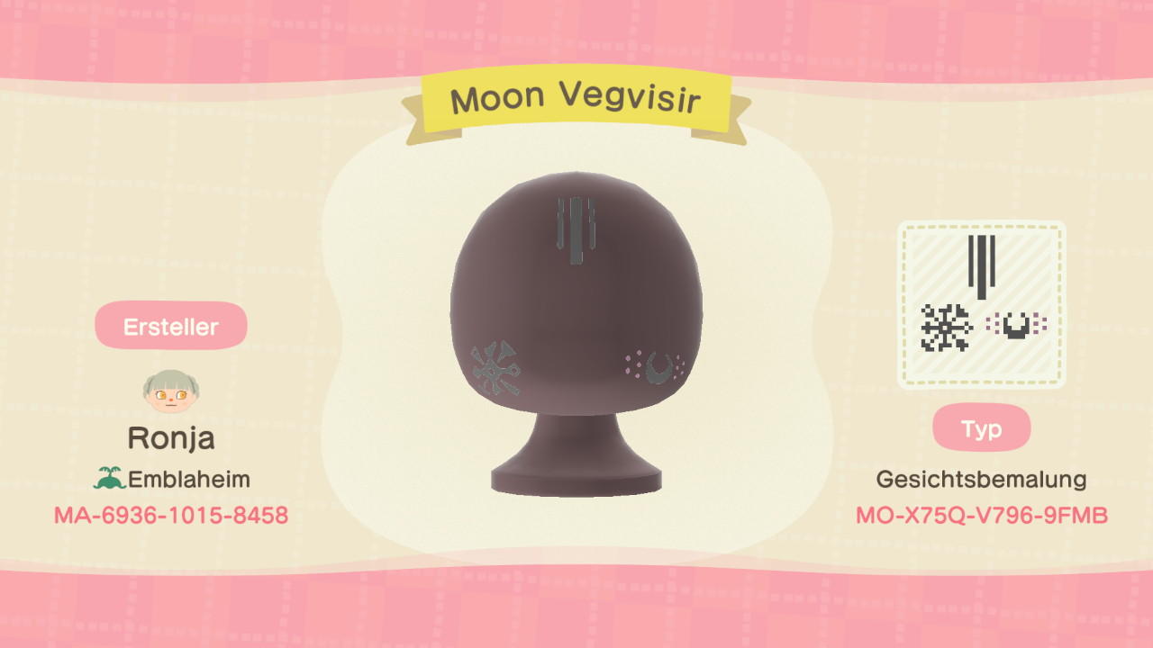 Animal Crossing Design Code: MO-X75Q-V796-9FMB Viking-Witch Face