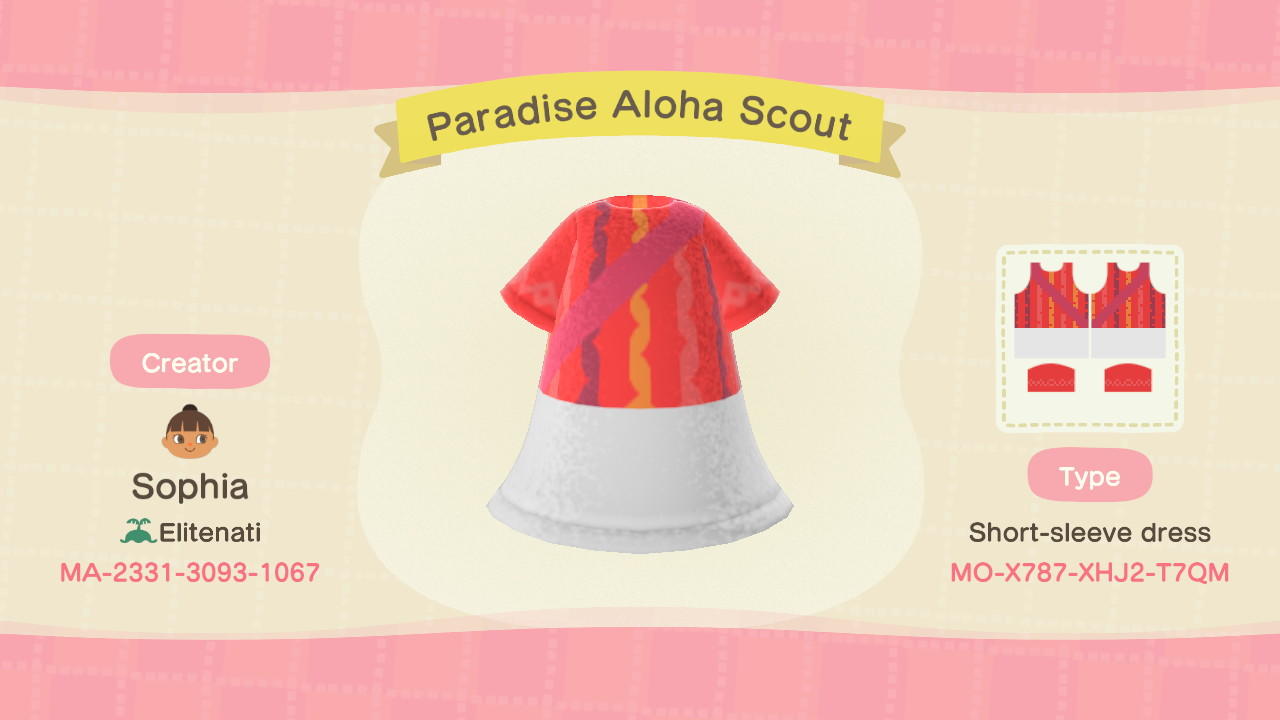 Animal Crossing Design Code: MO-X787-XHJ2-T7QM Paradise Aloha Scout