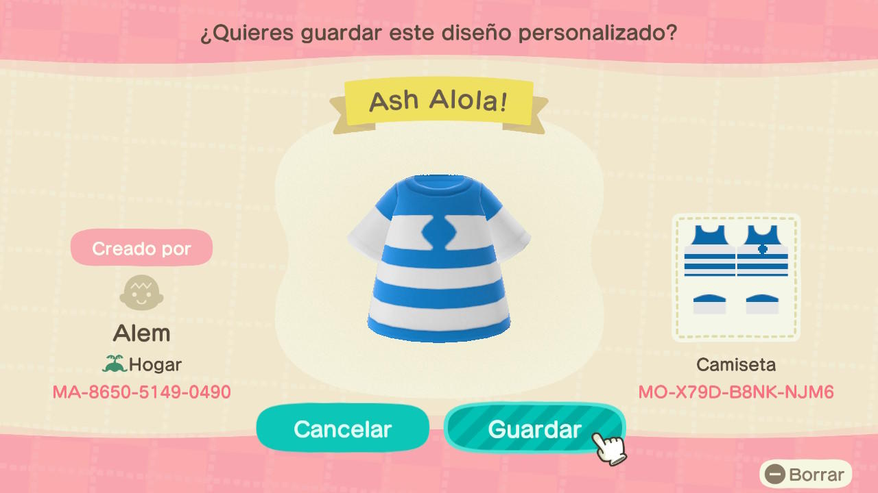 Animal Crossing Design Code: MO-X79D-B8NK-NJM6 Ash Alola!