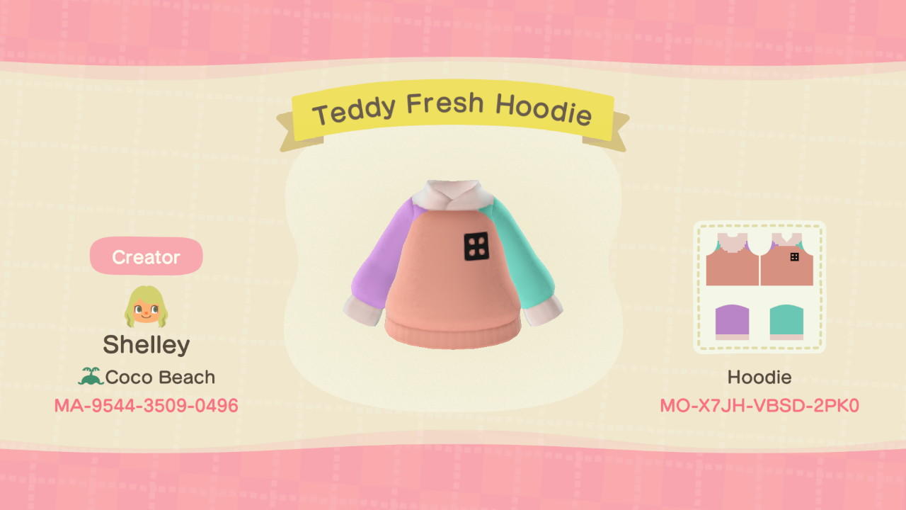 Animal Crossing Design Code: MO-X7JH-VBSD-2PK0 Teddy Fresh Hoodie