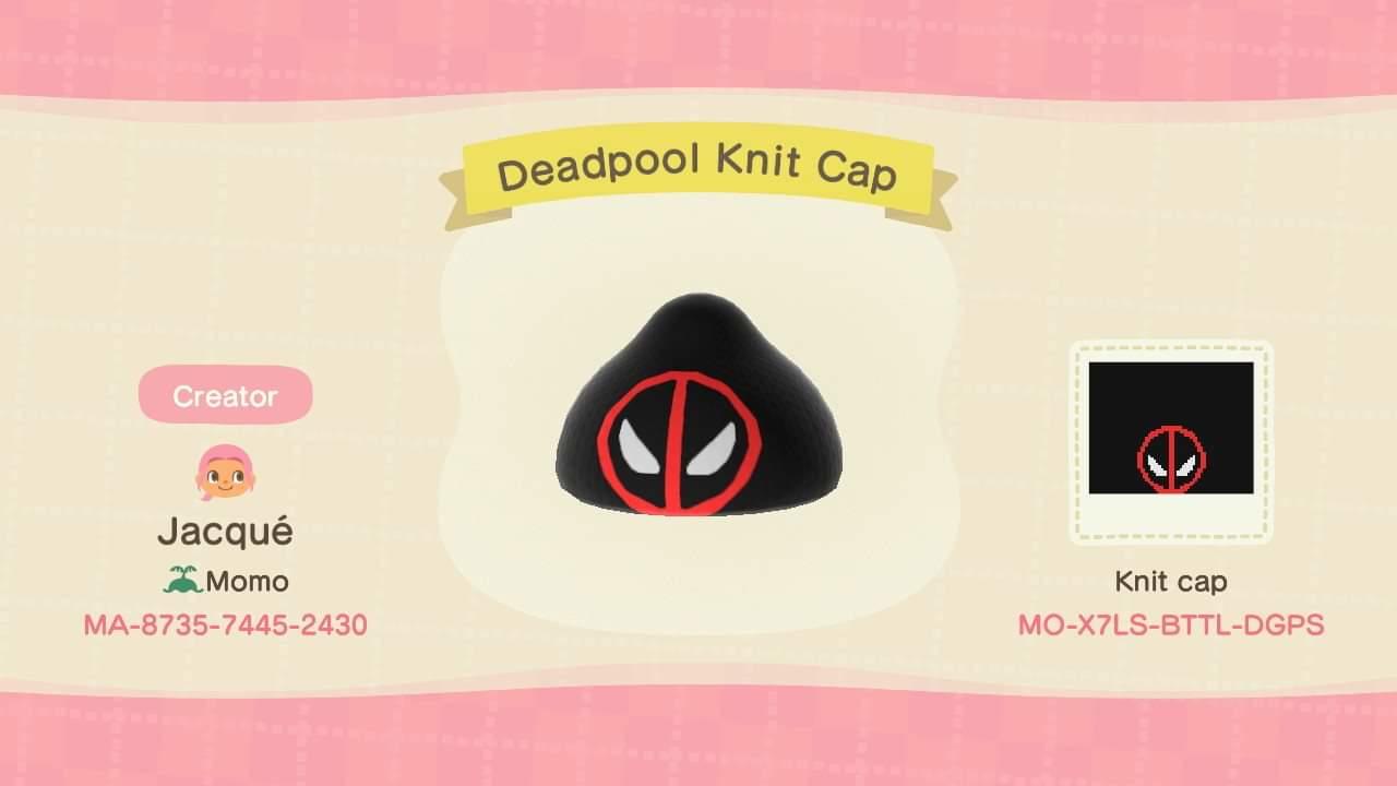 Animal Crossing Design Code: MO-X7LS-BTTL-DGPS Deadpool Knit Cap