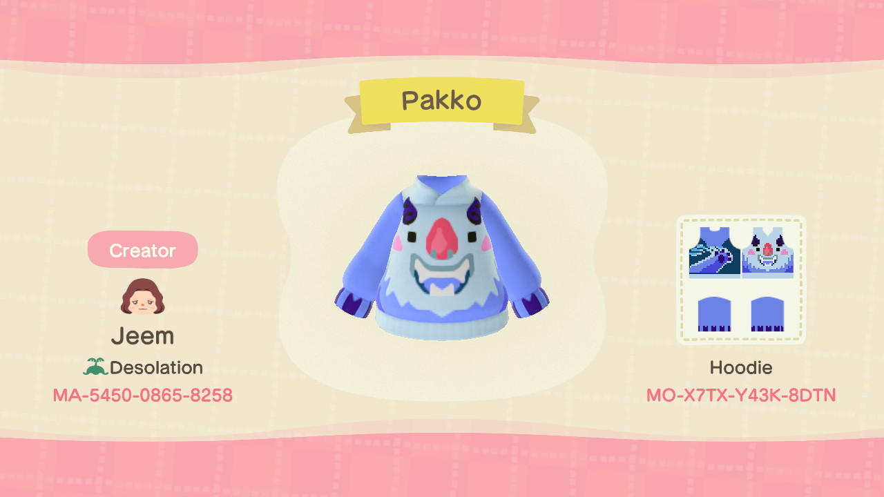 Animal Crossing Design Code: MO-X7TX-Y43K-8DTN Pakko