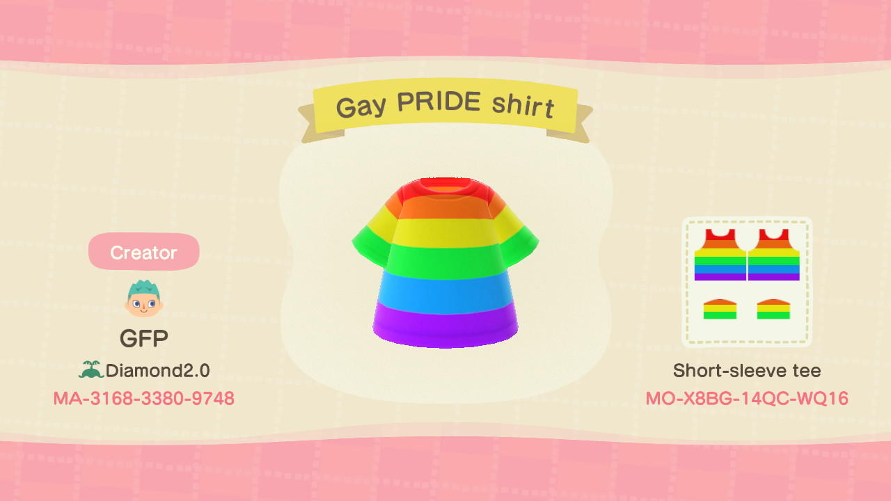 Animal Crossing Design Code: MO-X8BG-14QC-WQ16 Gay PRIDE shirt