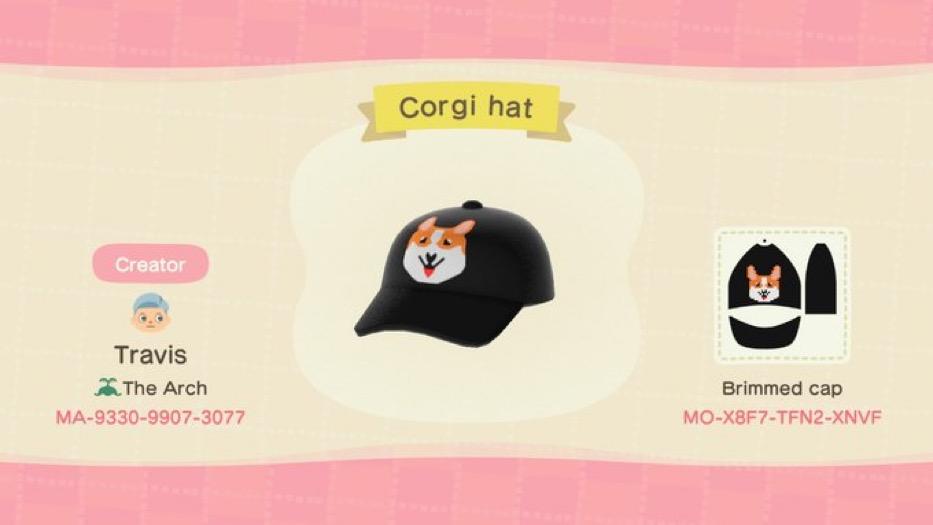 Animal Crossing Design Code: MO-X8F7-TFN2-XNVF Corgi Hat