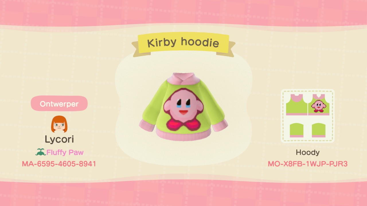 Animal Crossing Design Code: MO-X8FB-1WJP-PJR3 Kirby hoodie