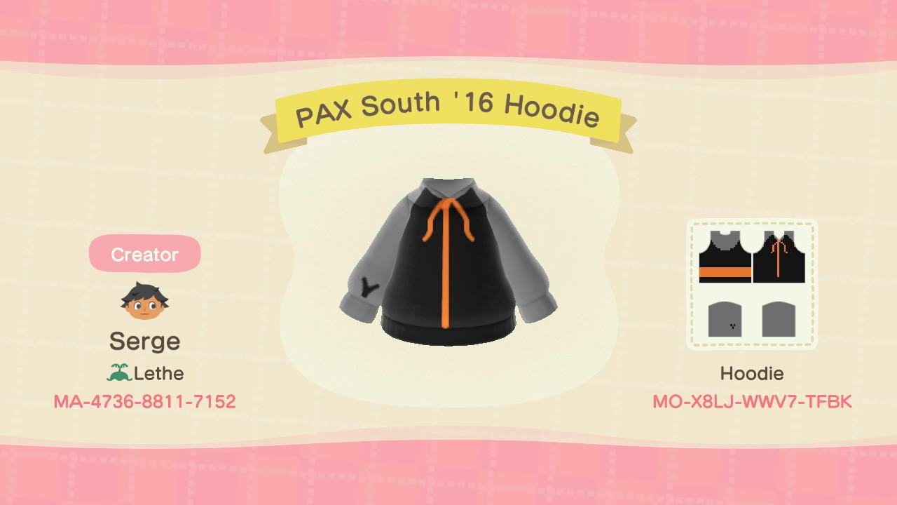 Animal Crossing Design Code: MO-X8LJ-WWV7-TFBK PAX South 16 Hoodie