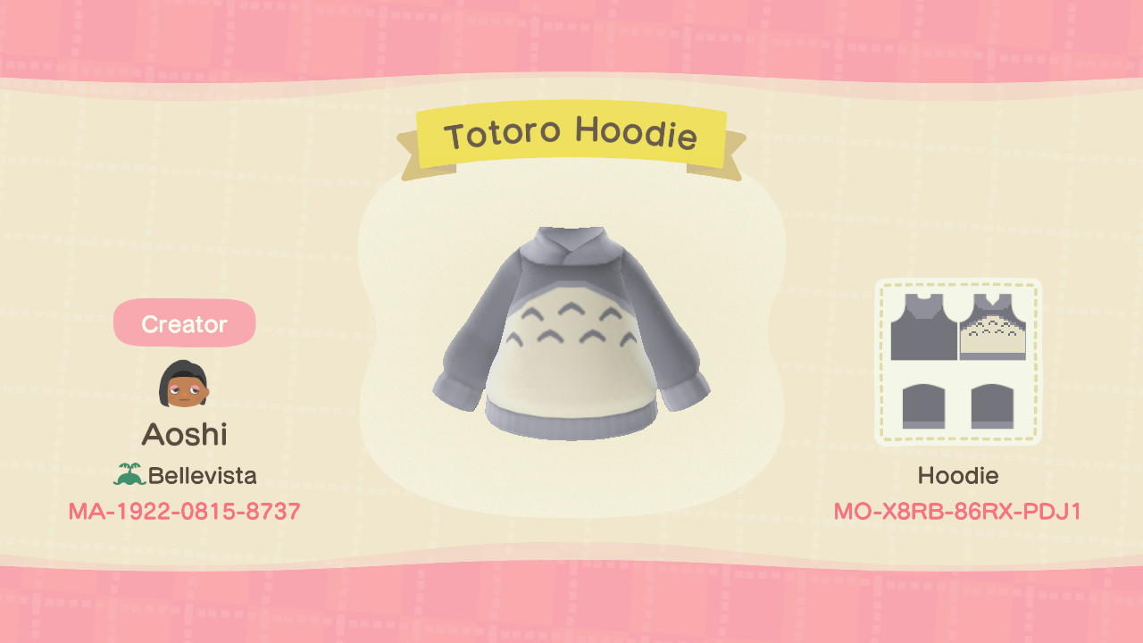Animal Crossing Design Code: MO-X8RB-86RX-PDJ1 Totoro Hoodie