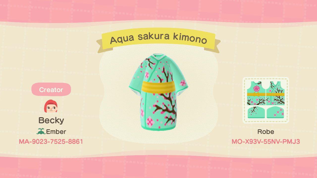Animal Crossing Design Code: MO-X93V-55NV-PMJ3 Aqua sakura kimono