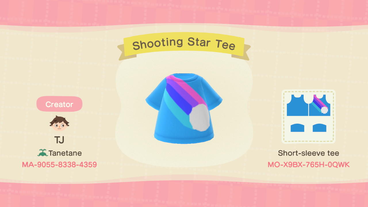 Animal Crossing Design Code: MO-X9BX-765H-0QWK Shooting Star Tee